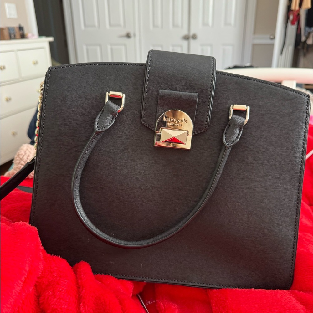 Kate Spade Black Satchel with Gold Accents